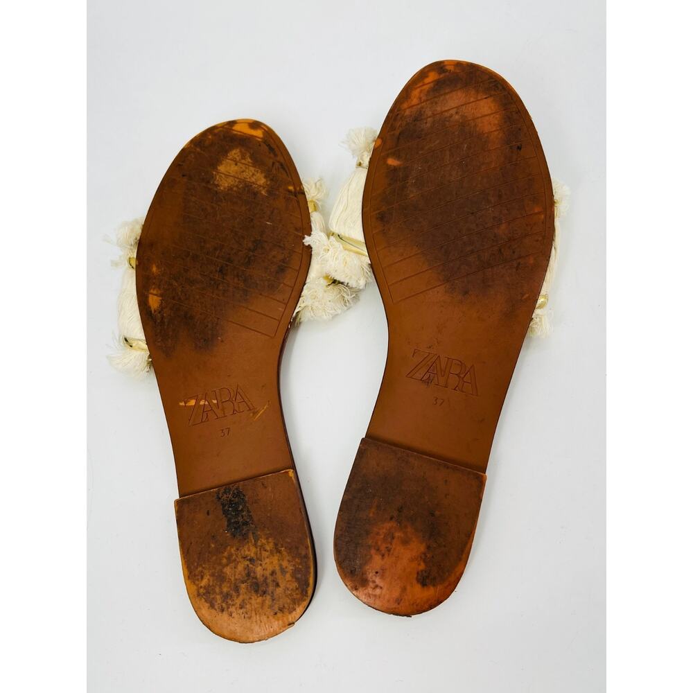 Zara Women's Cream Flat Sandal With Fringe Size 6.5 - 7 EU37 Vacation Resortwear - Picture 5 of 5